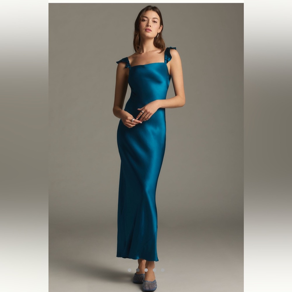 Anthropologie Flutter Sleeve Square Neck Maxi Dress